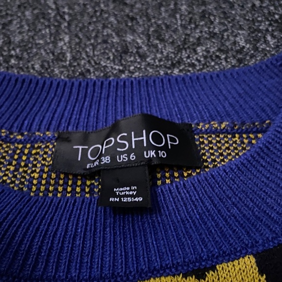 Topshop Yellow and Blue Leopard Print Sweatshirt size 6 - Picture 3 of 3
